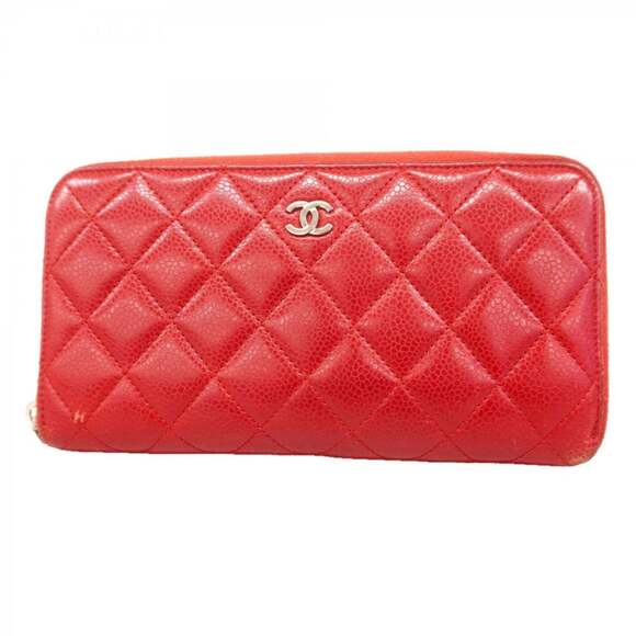 CHANEL Handbags - CHANEL Red Caviar Leather Wallet